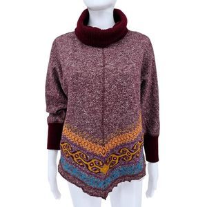 Ivy Jane Triangular Turtleneck Boho Sweater Red XS
